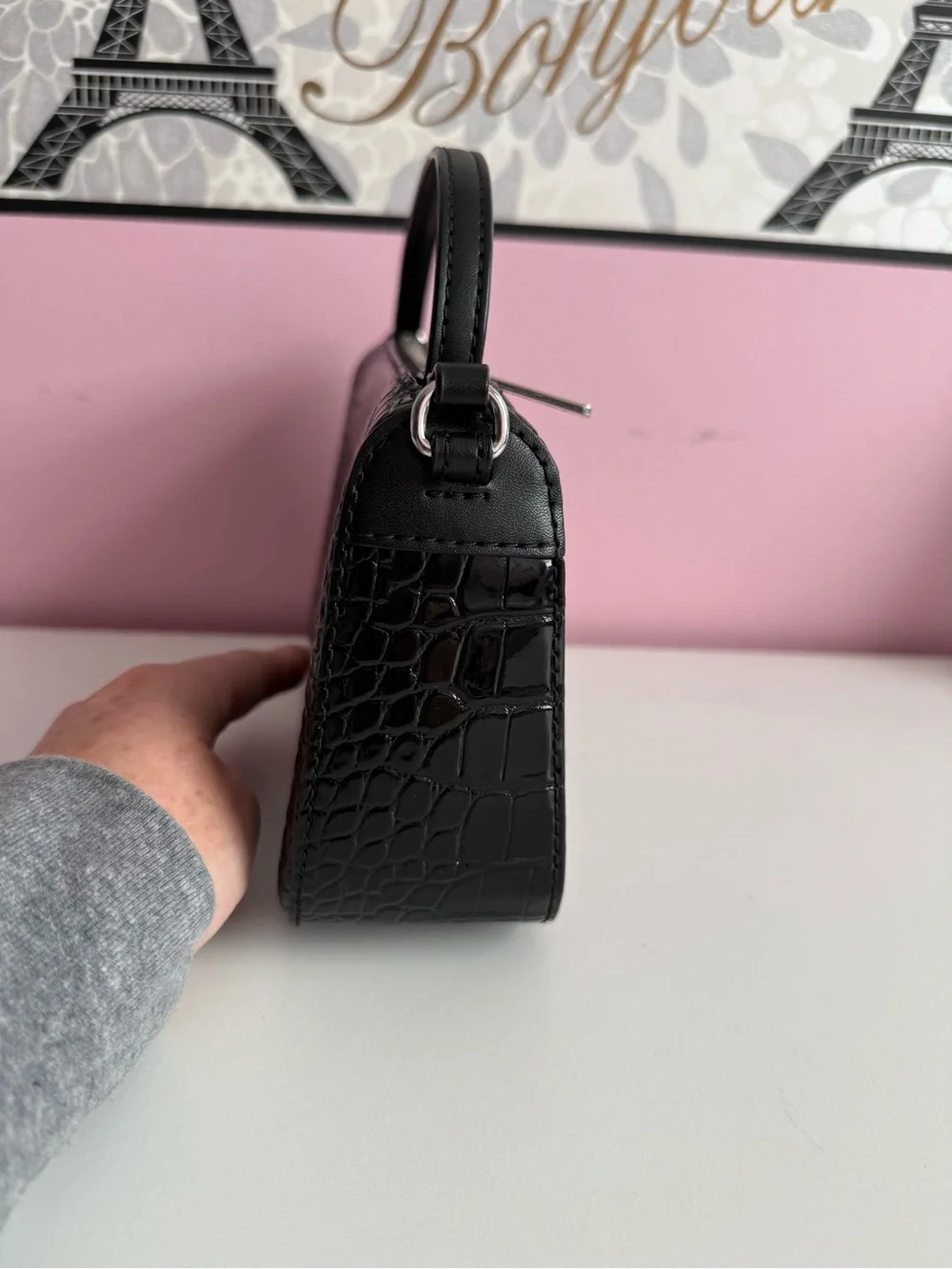 Michael Kors Black Croc-Embossed Mini Top-Handle Bag